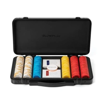 Imagen de SLOWPLAY Godel Juego de fichas póker Arcilla para Texas Hold&#039;em, 300 Piezas [en Blanco]. Estuche Alta Gama con Carcasa Resistente policarbonato alemán Jugadores