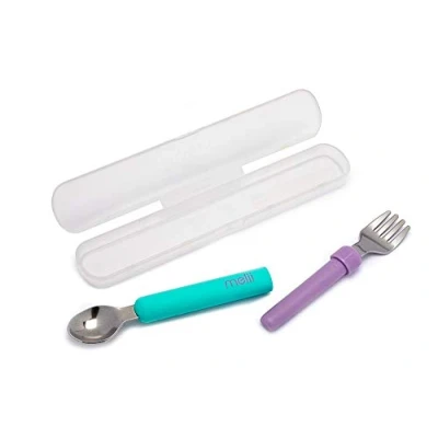 Imagen de melii Utensilios de viaje para bebés y niños pequeños, azul morado