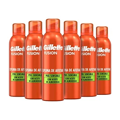 Imagen de Gillette Fusion Espuma De Afeitar Con Aceite Almendras, Para Piel Sensible Maquinilla Afeitar, 250ml x6