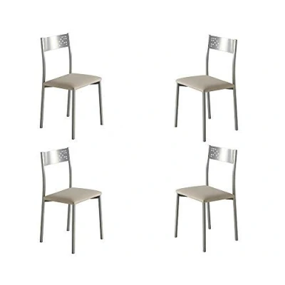 Imagen de MOMMA HOME Set 4 Sillas Modelo TABARCA Color Plata/Beige Material Metal/Ecopiel Medidas 41 x 47 86 cm