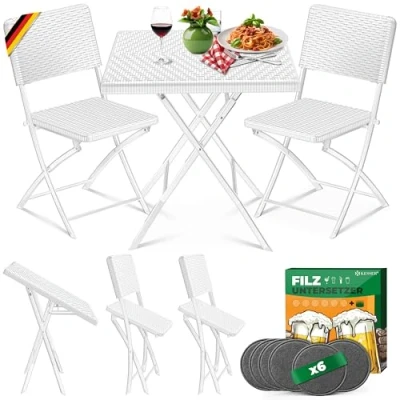 Imagen de KESSER® juego de muebles balcón 3 piezas con 2 sillas, resistente a la intemperie y los rayos UV, asientos plegables, acero revestido aspecto ratán, jardín