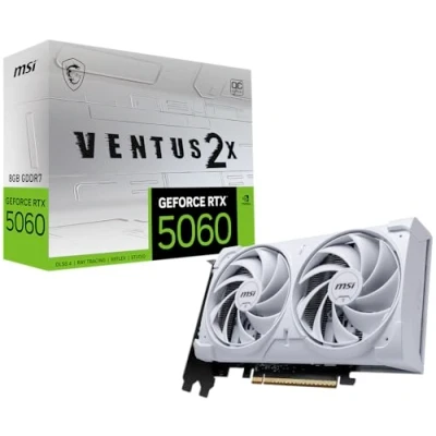 Imagen de MSI GeForce RTX™ 5060 8G Ventus 2X OC White, Tarjeta gráfica NVIDIA RTX 5060, GDDR7, 28 Gbps, PCI Gen 5, Blanca