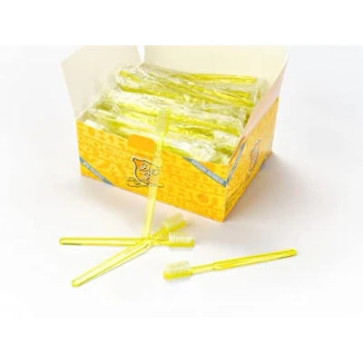 Imagen de Dr. Bauer&#039;s Cepillos de dientes desechables, empaquetados individualmente, con pasta en el cepillo, cabezal 4 filas, ideal para viajes, viajes o práctica dentistas (amarillo, paquete
