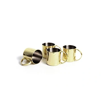 Imagen de Echtwerk Juego de 4 vasos cobre irrompibles acero inoxidable Ideal para ginebra, vodka, cerveza y bebidas frías Estuche regalo Edición oro 480 ml