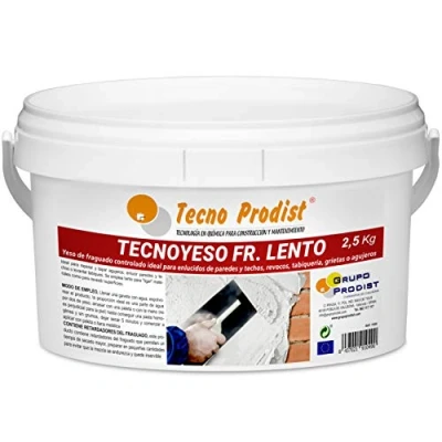 Imagen de Tecno Yeso LENTO de Prodist, (2,5 Kg) fraguado controlado. Ideal para enlucidos, revocos, tabiquería, grietas o agujeros.