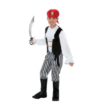 Imagen de Smiffys Disfraz de pirata, Blanco y Negro, camisa, pantalones, cubrebotas, pañoleta para la cabeza, cinturón