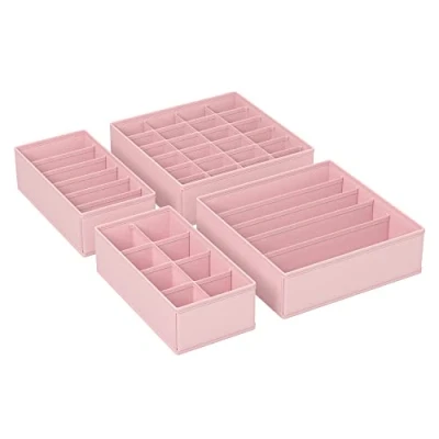 Imagen de SONGMICS Juego de 4 Organizadores para Cajones Ropa Interior, Divisores Cajones, Plegables, Sujetadores, Calcetines, Corbatas, Cajas Tela Armario, Rosa RUS04PK