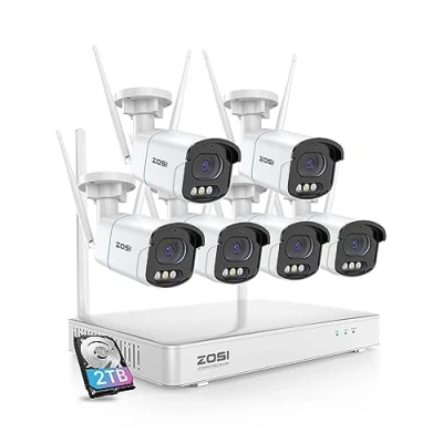 Imagen de ZOSI 4MP Kit Cámaras de Vigilancia WiFi 8CH H.265+ Grabador NVR Inalámbrico con 6X Impermeables, Visión Nocturna, Alarma Movimiento, 2TB HDD Incluido