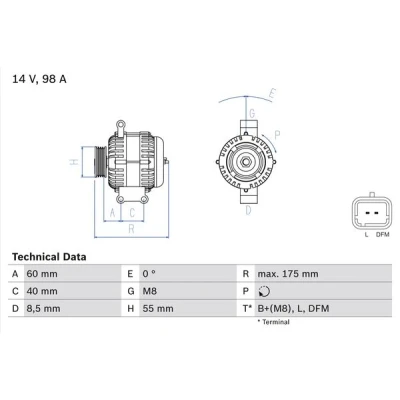 Imagen de BOSCH 0 986 041 850 Alternador 14V 98A RENAULT: CLIO 2, MEGANE Kangoo I, DACIA: Logan I Berlina