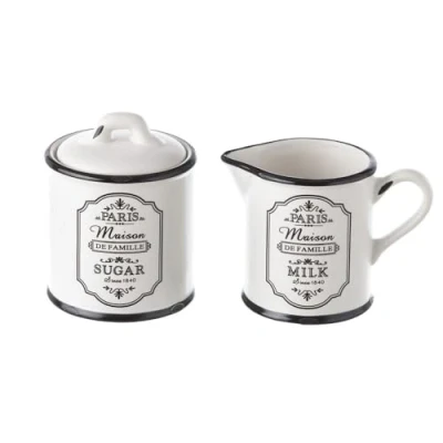 Imagen de Juego de Azucarero y Lechera Stoneware Negra Blancos Vintage para Cocina France, Paris (Azucarero Lechera)