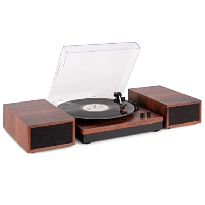 Imagen de Fenton RP165C Tocadiscos de Vinilo Bluetooth con 2 Altavoces Integrados, 3 velocidades 33, 45 y 78 RPM, Reproductor Discos 7, 10 12 Pulgadas, Giradiscos en Color Madera Cerezo
