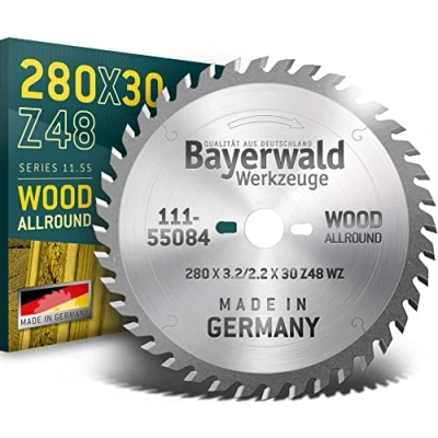 Imagen de Bayerwald Hoja de sierra circular HM Ø 280 x 3,2 30 mm Z=48 UW Serie 11.55 Dientes alternativos para secciones longitudinales y transversales en madera/materiales a base madera