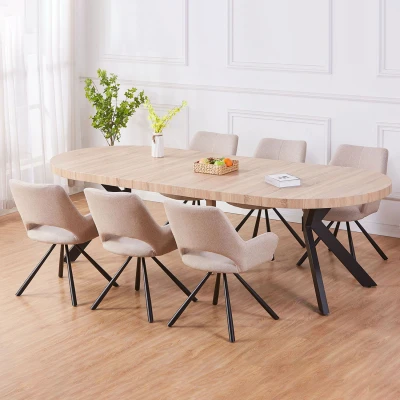 Imagen de Mesa redonda extensible Myriade efecto roble patas negras Menzzo