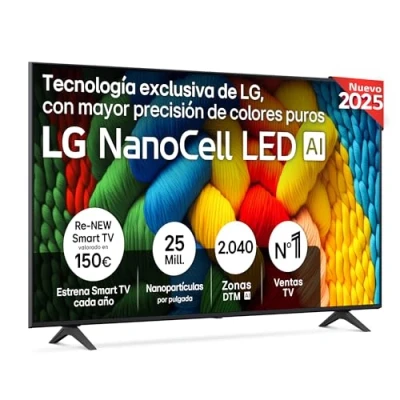 Imagen de LG 65NANO80A6B TV 65&quot;, 4K NanoCell, Smart TV, LED IA, WebOS 25, Procesador Potente e Inteligente, Super Upscaling, Dolby Digital Plus, Alexa/Google Assistant, Negro
