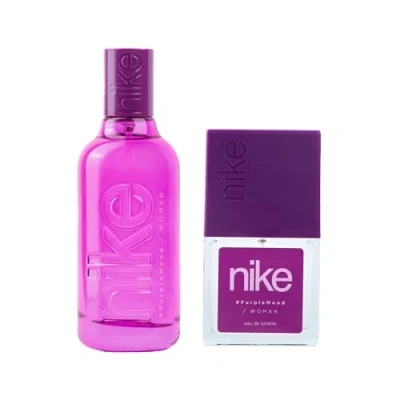 Imagen de NIKE Purple Mood, Colonia Mujer, Promoción 100 ml + 30 ml, Pack 2 Productos, Perfume Formato Spray, Eau de Toilette Natural y Femenina, Aroma Floral Gourmand, Fragancia Fresca, Dulce Duradera