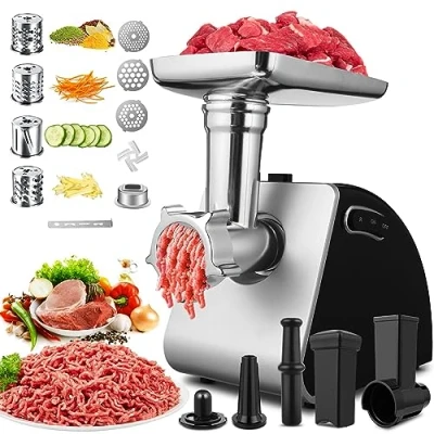 Imagen de COOCHEER Picadora de Carne Eléctrica 2000W, Profesional 5 en 1, Máquina para Salchichas y Albóndigas, con Accesorio Repostería, Ideal Uso Doméstico