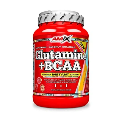 Imagen de Amix Glutamina + Bcaa Suplemento Alimenticio Mejora del Rendimiento Contiene Aminoácidos en Polvo Nutrición Deportiva Sabor a Frutas Bosque Bote de 1 Kg