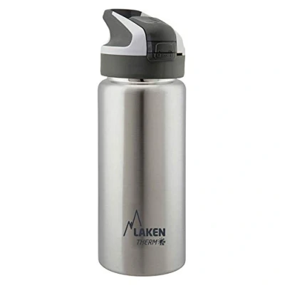 Imagen de Botella de Agua Térmica al Vacío Acero Inoxidable Doble Pared Laken (0,5L Acero) Tecnología 24 Horas Frío Ideal para Trabajo o Deporte Cierre Hermético y Uso Vertical