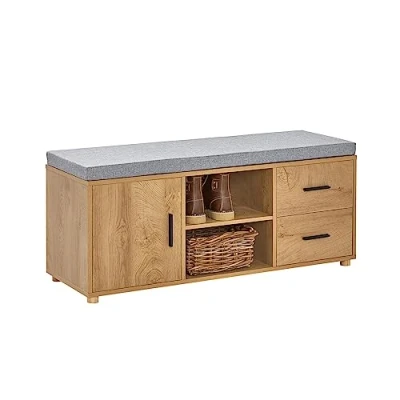 Imagen de SoBuy Banco Zapatero de Almacenamiento con 1 Puerta 2 Cajones y Estantes Abiertos 110 x 35 47 cm FSR148 N ES
