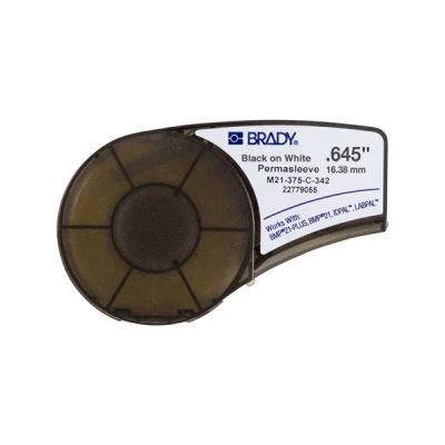 Imagen de Brady (M21 375 C 342) Manguito de poliolefina termorretráctil PermaSleeve para BMP21 PLUS; 16.40 mm x 2.10 m Negro sobre blanco