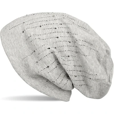 Imagen de styleBREAKER Gorro Beanie con diseño de Piedras Strass en Forma Rayas, Slouch Largo, Unisex 04024086, Color:Gris Claro Jaspeado