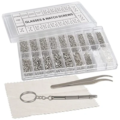 Imagen de FOROREH 1000 Piezas Tornillo para Gafas, Icro Tornillos de Acero Inoxidable, Kit Pequeño Reparación con Destornillador Pinzas, Reparar Bicicleta Gafas Reloj