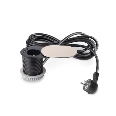 Imagen de Emuca Multiconector con Tapa Deslizante Vertikal, diámetro 60mm, 1 Enchufe Tipo Schuko, USB A, C, Acero y Plástico, Inoxidable