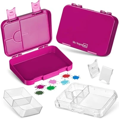 Imagen de My Vesperbox Len Bento Box Niños Fiambrera con 4 + 2 compartimentos Extremadamente resistente ideal para guardería y escuela… (morado)