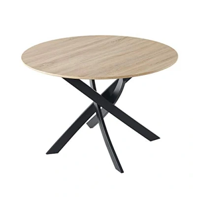Imagen de Adec Group Zen, Mesa de Comedor Redonda, Salon, Cocina, Color Roble Salvaje y Negro Mate, Medidas: 100 cm (Diámetro) x 75 (Alto)