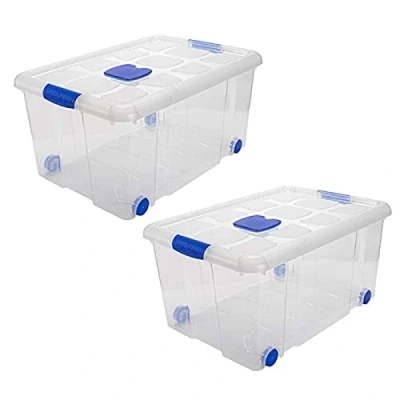 Imagen de AC Pack de 2 Cajas ordenación plástico Transparente. N.º 5 Contenedor para almacenar Juguetes, Libros, Ropa, Mantas. Capacidad 57 litros. Dimensiones Aprox.: 61,5 x 44 31 cm