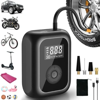 Imagen de Onherm Compresor Aire Portatil, 6000Mah Inflador Ruedas Coche Mini Bomba de Bicicleta Electrica, 10,3Bar/ 150PSI con Recargable y Pantalla LED para Coches, Motos, Bicicletas, Anillo Natación