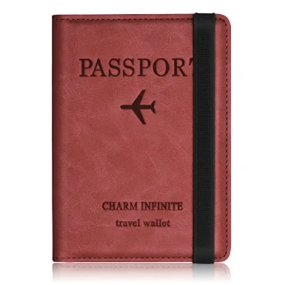 Imagen de Funda Pasaporte, Portadocumentos Viaje de los Billetera Documentos Portátiles con Bloqueo RFID, Travel Essentials, Porta Pasaporte para Mujeres y Hombres (Rojo)