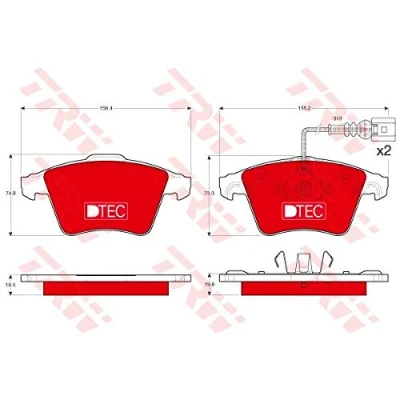 Imagen de TRW DTEC COTEC GDB1651DTE Juego de pastillas freno con contacto avisador desgaste VOLKSWAGEN: Touareg I