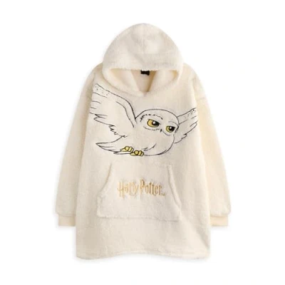 Imagen de Harry Potter Sudadera con capucha para mujer Jersey color beige adultos bordado del personaje búho Hedwig Ropa de estar por casa forro sherpa