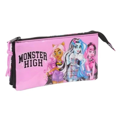 Imagen de Safta Monster High Drama Portatodo Triple, Estuche Infantil, Niño, Ideal para Niños en Edad Escolar, Cómodo y Versátil, Calidad Resistencia, 22x3x12 cm