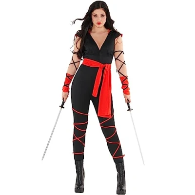 Imagen de Morph Disfraz Ninja Mujer Mortal Rojo, Complementos Ninja, Adulto, Disfraces Mujer, Traje Halloween Talla S