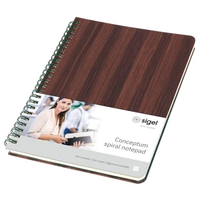 Imagen de SIGEL CO675 Bloc de espiral Conceptum, Nature Edition, vetas madera, cuadriculado con puntos (impresión Dot), aprox. A5, braun, tapa dura, 160 páginas, certificación FSC