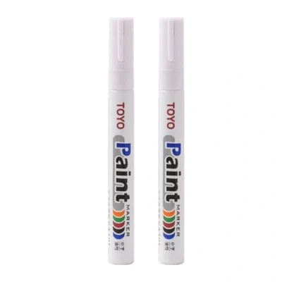 Imagen de Worparsen Rotuladores de pintura para neumáticos, 2 unidades, permanentes, impermeables, relleno tinta, coche, vehículo, motocicleta, color blanco