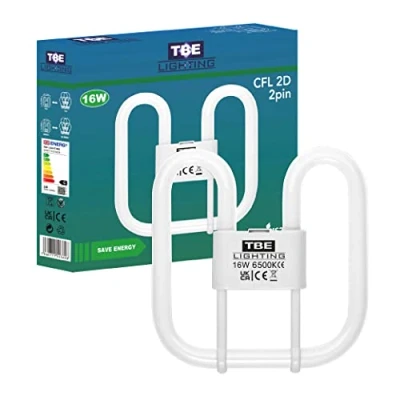 Imagen de TBE Lighting Lámparas de ahorro energía CFL 16 W, 2D 2 pines, bombillas fluorescentes DD, accesorios base GR8 lámpara larga duración, luz día blanca 6500 K (unidad única)