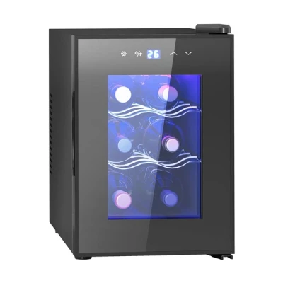 Imagen de HOMCOM Nevera Vinos 6 Botellas 17L Vinoteca Silenciosa con Luz LED Interior Pantalla Táctil Temperatura Regulable 8 18 ℃ Puerta de Vidrio Templado Anti UV y 2 Estantes Ajustables Negro