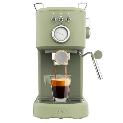 Imagen de Cecotec Cafetera Espresso Compacta Power 20 Retro Green. 1100 W, Bares, Vaporizador Orientable, Brazo Portafiltros con Doble salida y 2 Filtros, 1,25 Litros