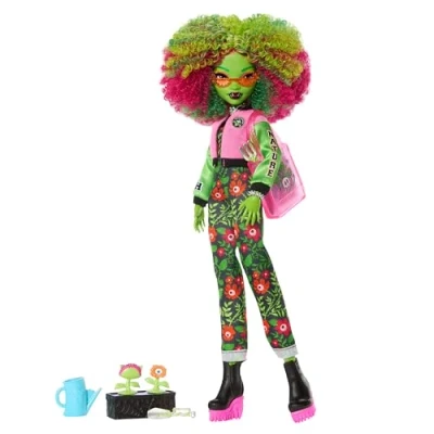 Imagen de Monster High Diario monstruoso Venus McFlytrap Conjunto de muñeca y accesorios con temática del club jardinería horripilante una chaqueta estilo universitario, JDR59