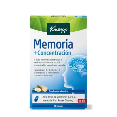 Imagen de Kneipp Memoria y Concentracion, Vitaminas para Reducir la Fatiga el Cansancio, Ideal situaciones de Estrés o Estudio, B1, B2, B5, B6, B12, C Ginseng, 30 Cápsulas