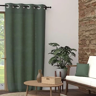 Imagen de Soleil d&#039;ocre PANAMA Cortina con ojales puro algodón, Verde (Kaki), 135 x 250 cm