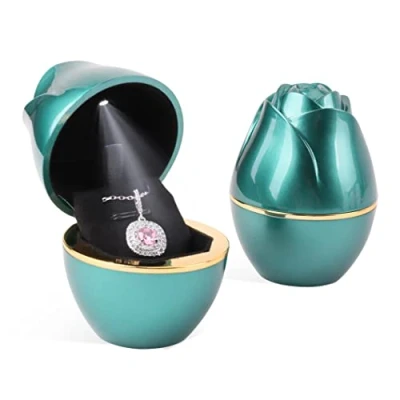 Imagen de Rolin Roly caja de regalo con colgante color verde luz LED en forma rosa, terciopelo para pendientes, boda, compromiso