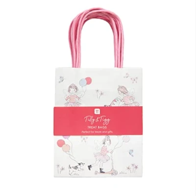 Imagen de Talking Tables Perro Tilly &amp; Tigg Paquete de 8 fiesta rosas para niños con asas, bolsas papel cumpleaños, dulces, regalos, suministros ecológicos, reciclables y desechables, color rosa TREATBAG