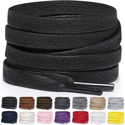 Imagen de Miscly Cordones Planos de Algodón Encerado Para Botas, Zapatillas y Zapatos, Disponibles en Varias Longitudes Colores (Negro, 114 cm)