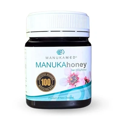 Imagen de ManukaMed Miel de Manuka Nueva Zelanda, 100% pura con contenido certificado metilglioxal, Producto Natural 250 g (MGO+100)