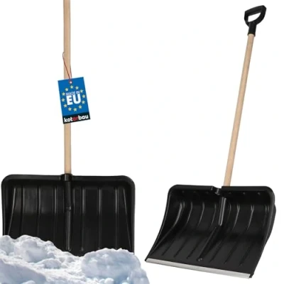 Imagen de KOTARBAU® Pala de Nieve, con Mango Madera, Anilla, quitanieves en D, Negra, 54cm Ancho, plástico Resistente Borde Aluminio, Palas Nieve