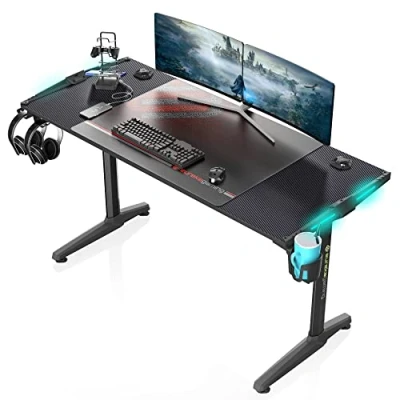 Imagen de EUREKA ERGONOMIC Mesa Gaming LED 140x60cm Escritorio de Computadora para Juegos, PC Juegos con Luces RGB